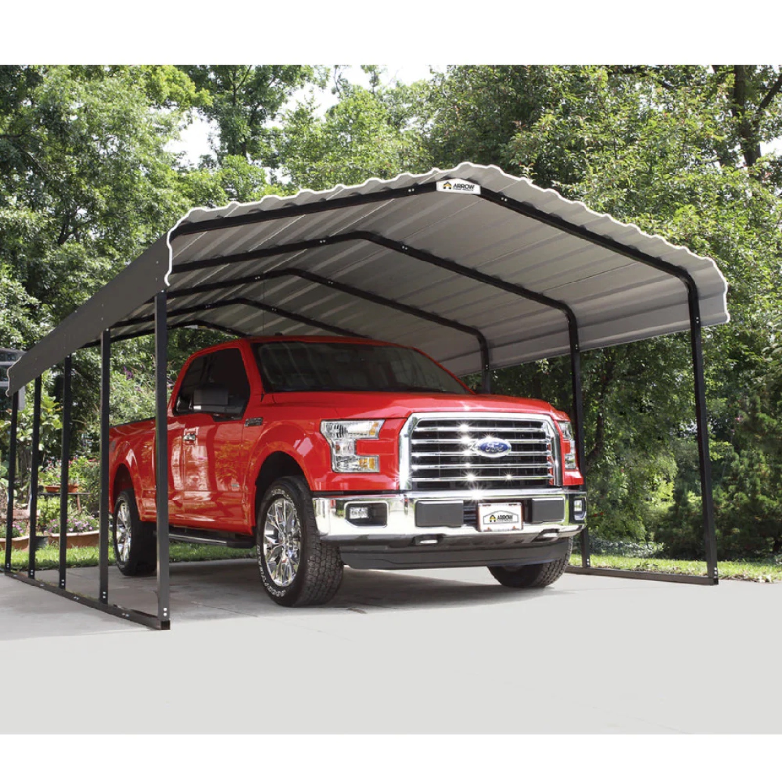 The Lumen 12x20 Carport shown in its standard galvanized-steel finish with white roof panels.