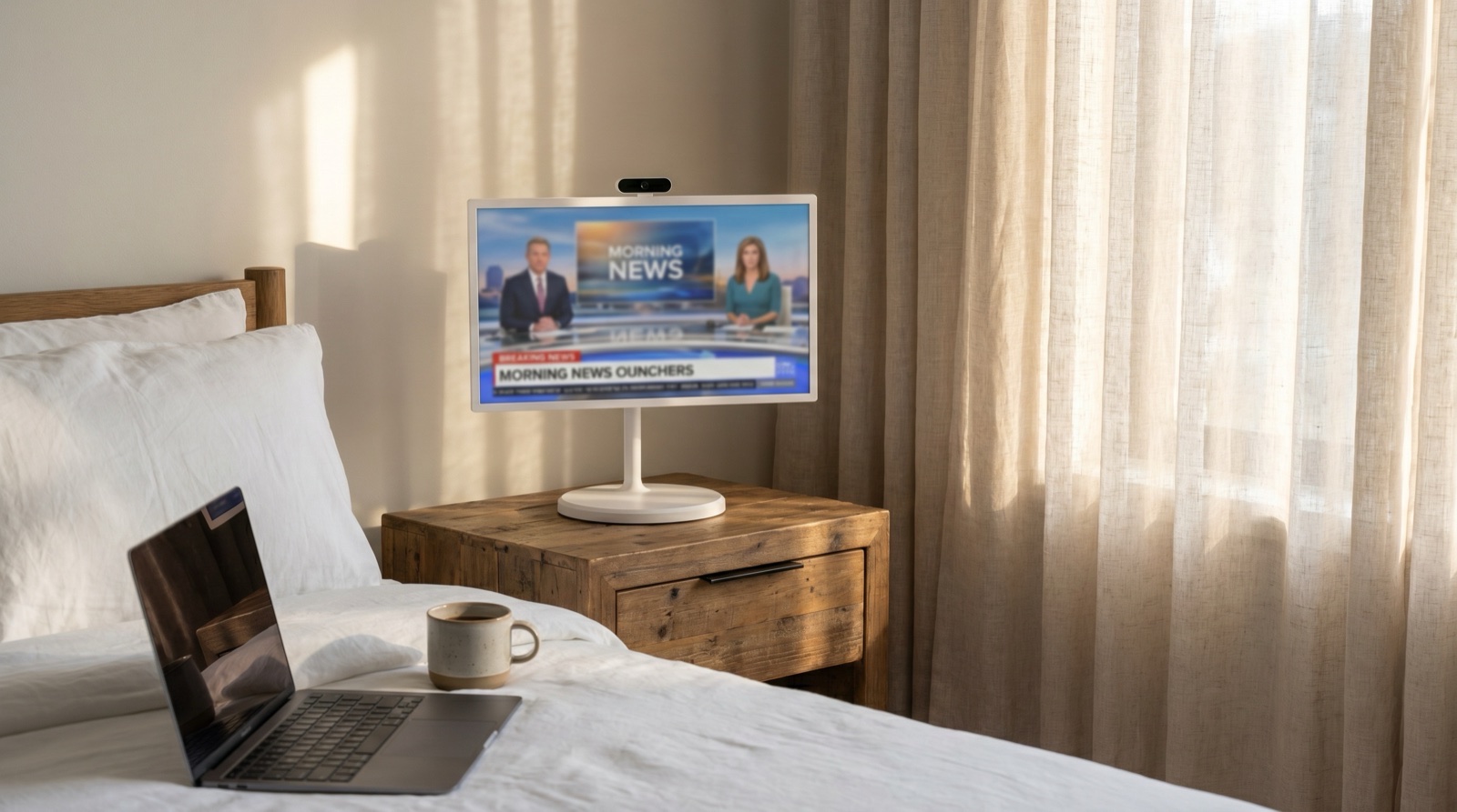 Portable TV on bedside table